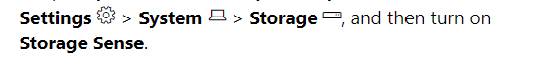 shortcut key to turn on storage sense