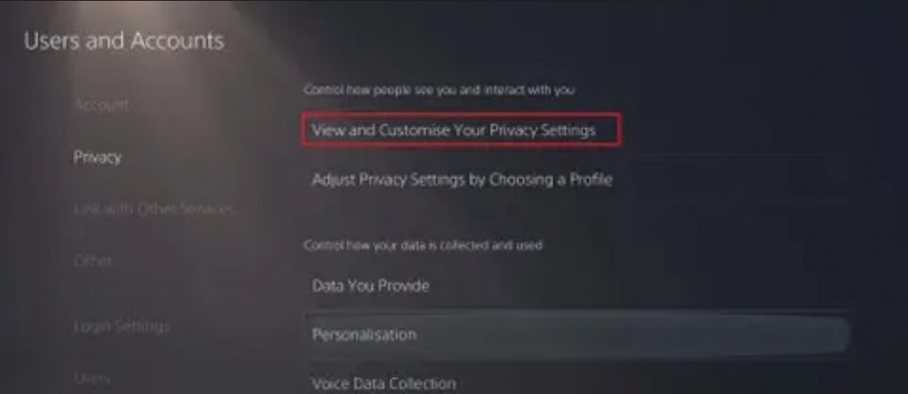 Privacy settings on PS5