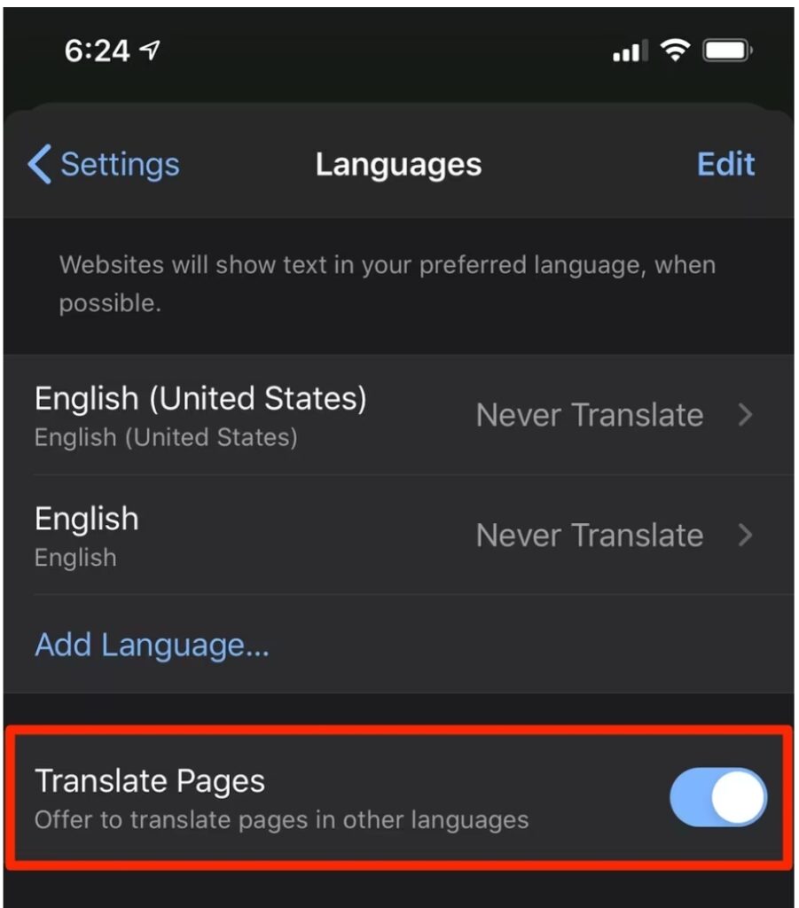 Translate website in Google Chrome