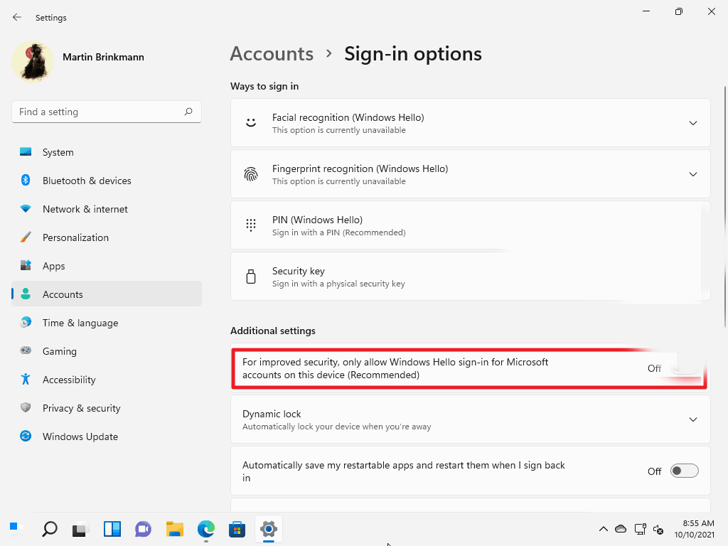 Windows 11 account settings 